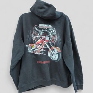 Vtg American Choppers Fire Bike Hoodie Made Russia Mens XL Y2K Motorcycle RARE